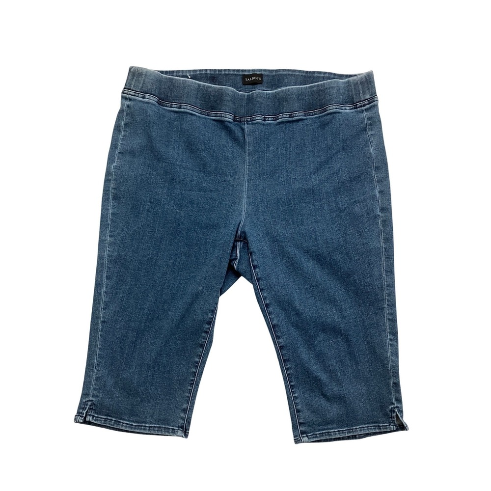 Talbots Womens Denim Stretch Shorts Medium Wash Blue Pull On Pedal Pushers 18W
